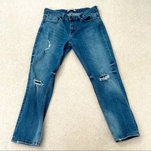 Zara Z1975 Basic Denim Ripped Cropped Jeans - 8